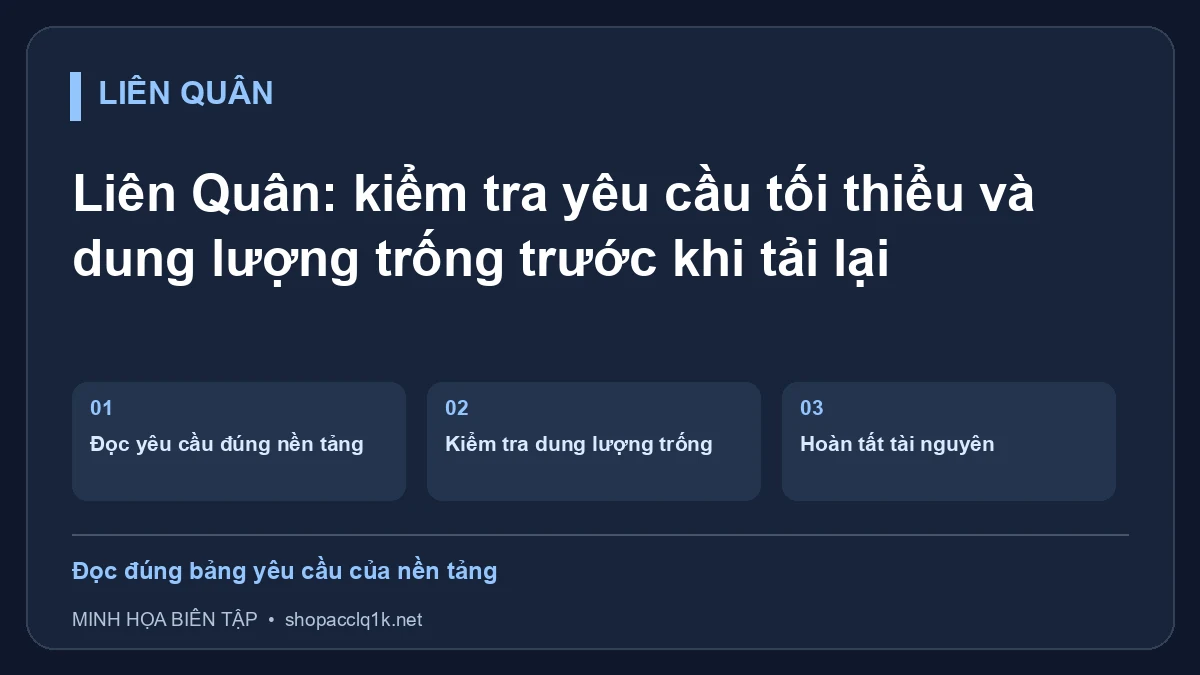 Liên Quân: kiểm tra yêu cầu tối thiểu và dung lượng trống trước khi tải lại